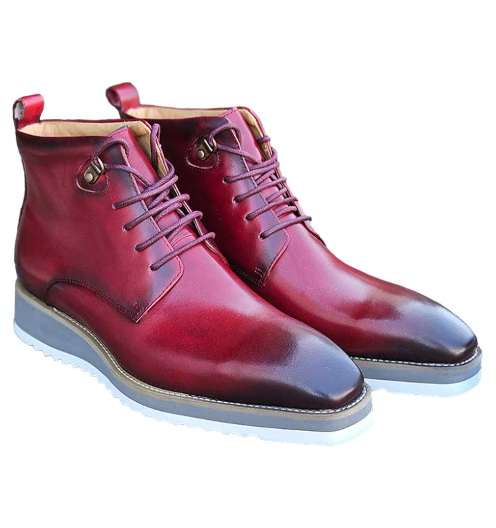 Carrucci Burnished Burgundy Calfskin Lace-Up Men&