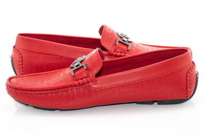 Royal Red men's loafer With metal buckle printed leather fashion design