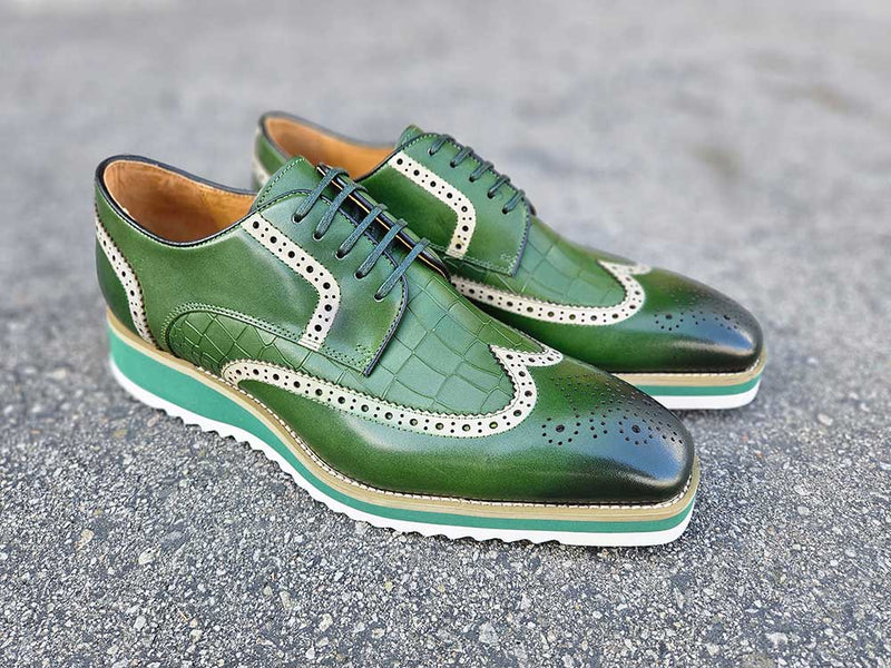 Carrucci olive green lace up wingtip oxford men&