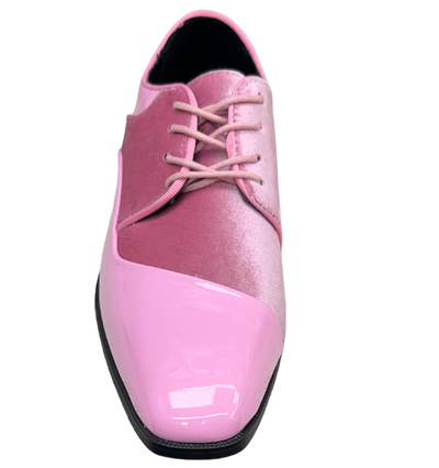 Pink Men's Velvet and Patent Leather Lace-Up Dress Shoe Style No-7023