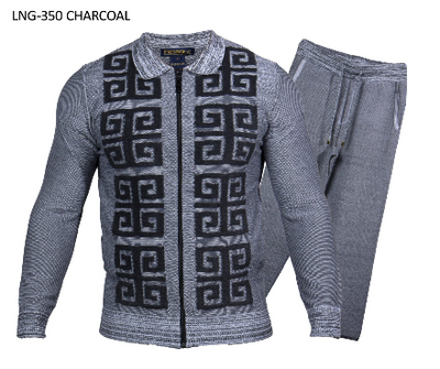 Prestige Charcoal Gray Men's Fashion Design Zip-up Knit Jogger Set LNG-350