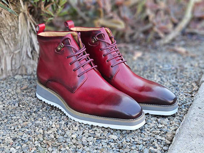 Carrucci Burnished Burgundy Calfskin Lace-Up Men's Casual Boot KB515-16