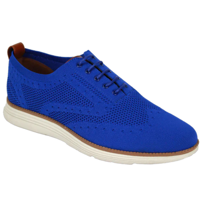 Men's Royal Blue Casual Lace-Up Sneakers Soft Material White Rubber Sole