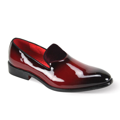 Burgundy Men's Patent Leather Loafers Dress Shoes with Velvet