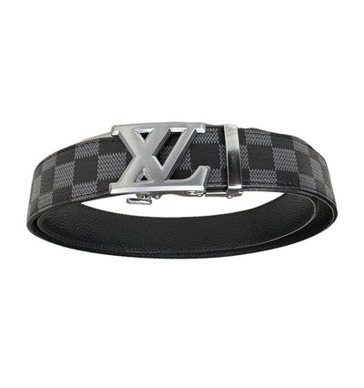 Black Plaid Men's Luxury Design Leathers Belt Sliver Buckle