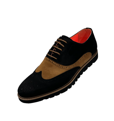 Black and cognac suede towtone wingtip men's casual shoes