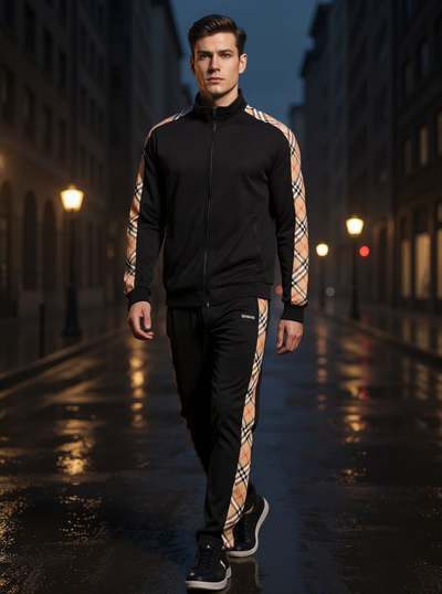 Black Men's Tracksuit 2-Piece Luxury Design Jacket & Pants Matching Set Style No: MTK13