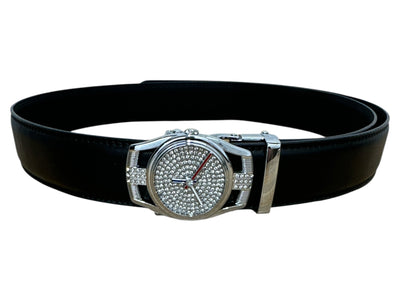 Watch Men's Belt Genuine Leather Silver Buckle
