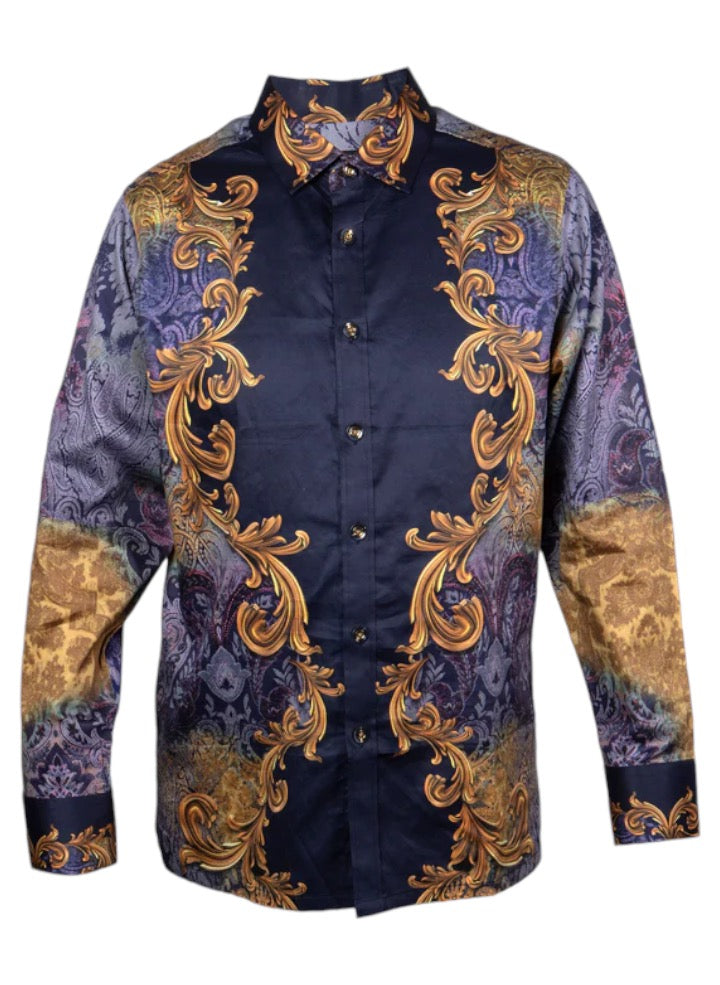 Prestige Luxury Navy Long Sleeves Shirts COT-403