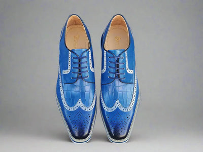 Carrucci Blue Lace-Up shoes wingtip oxford Genuine Leather Loafers KS515-35