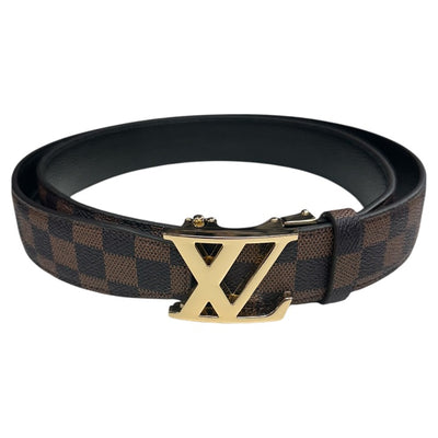 Men's Brown Plaid Printed Luxury Belt Genuine Leather Gold Buckle