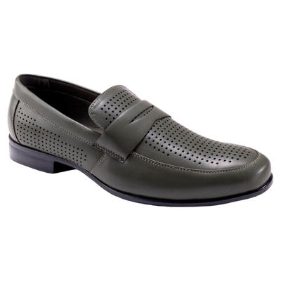 Montique Olive Men's Slip-On Dress Shoes Penny Strap Loafer