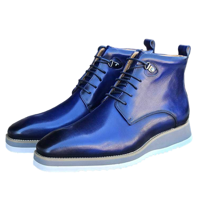 Carrucci Blue Burnished Calfskin Lace-Up Men's Boot Genuine Leather KB515-16