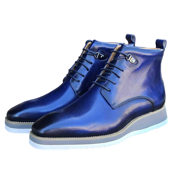 Carrucci Blue Burnished Calfskin Lace-Up Men&