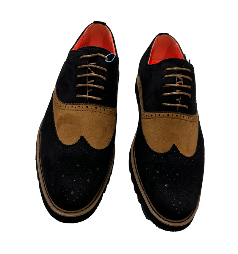 Black and cognac suede towtone wingtip men&