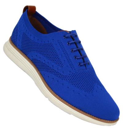 Men's Royal Blue Casual Lace-Up Sneakers Soft Material White Rubber Sole