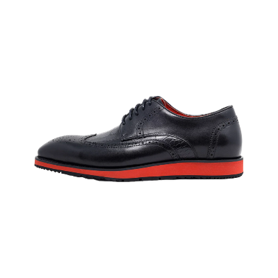 Men's Black Wingtip Lace-Up Casual Leather Shoes Red Soles