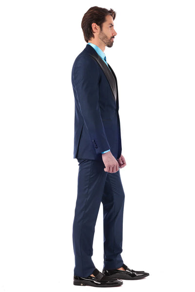 Barabas Men's Navy-Blue Tuxedo Suit Black Peak Lapel with Vest Style No: 4SU13