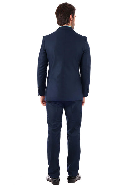 Barabas Men's Navy-Blue Tuxedo Suit Black Peak Lapel with Vest Style No: 4SU13