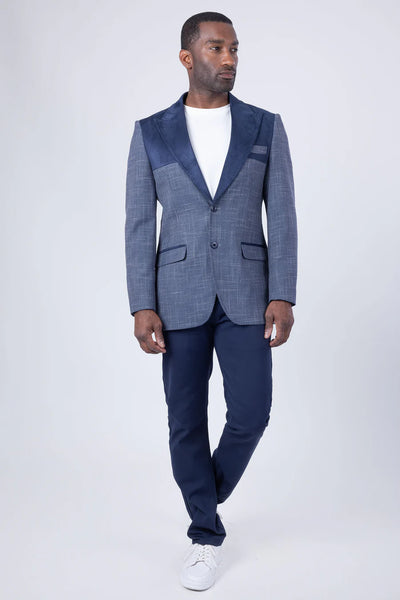 Barabas Men's Slim-Fit Blue and NavyBlazer Jacket Style: REIMS-4BL44