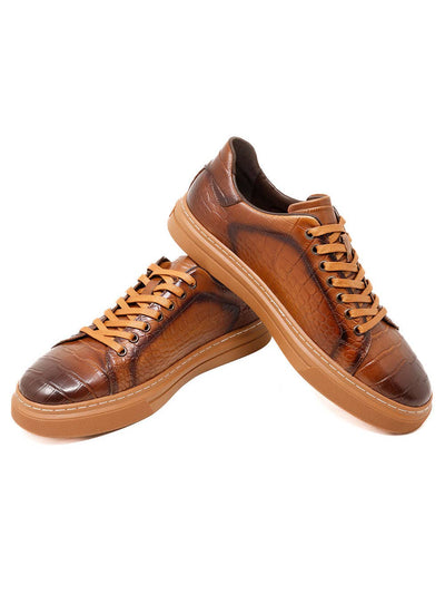 Barabas Serpent Flash Men's Cognac Lace-Up Casual Sneakers Genuine Leather