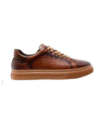 Barabas Serpent Flash Men's Cognac Lace-Up Casual Sneakers Genuine Leather