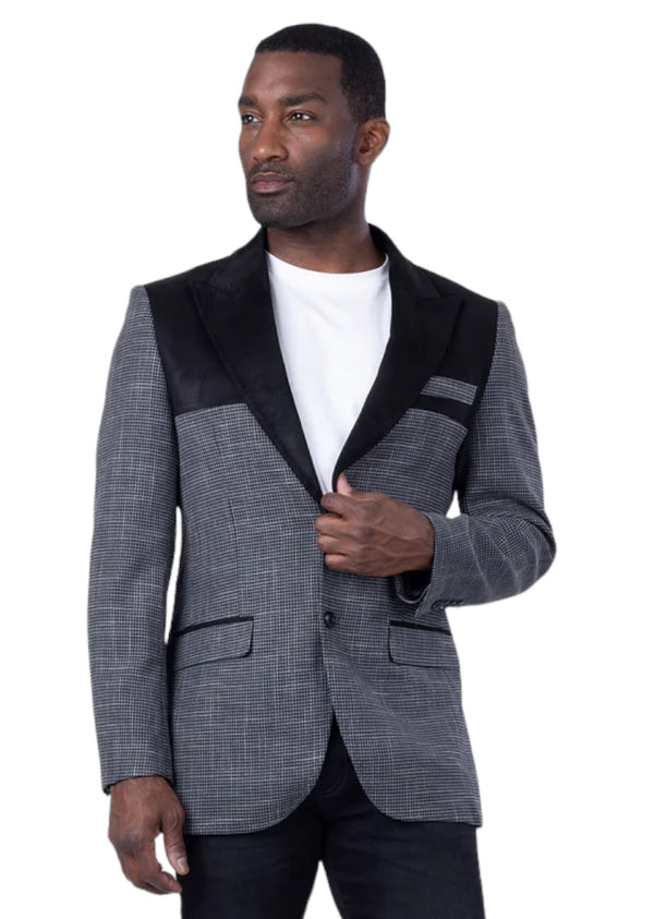 Barabas Men's Slim-Fit Black and Grey Blazer Jacket Style: REIMS-4BL44 - DESIGN MENSWEAR