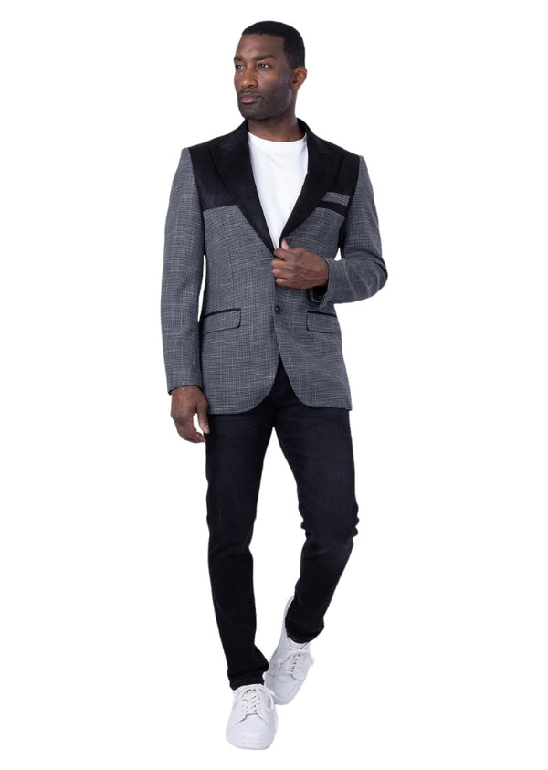 Barabas Men's Slim-Fit Black and Grey Blazer Jacket Style: REIMS-4BL44 - DESIGN MENSWEAR