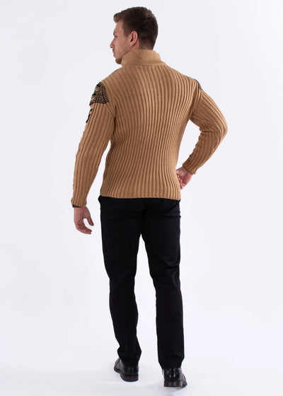 Beige Men's Knitted Sweaters Greek Key Pullover Men Turtleneck Style No-235131