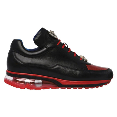 Belvedere Black and Red Men's Sneakers Genuine Ostrich Soft Italian Calf Skin