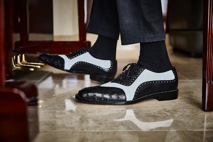 Belvedere Black/White Wingtip Sesto Lace-Up Men&