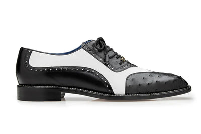 Belvedere Black/White Wingtip Sesto Lace-Up Men's Shoes Genuine Leather