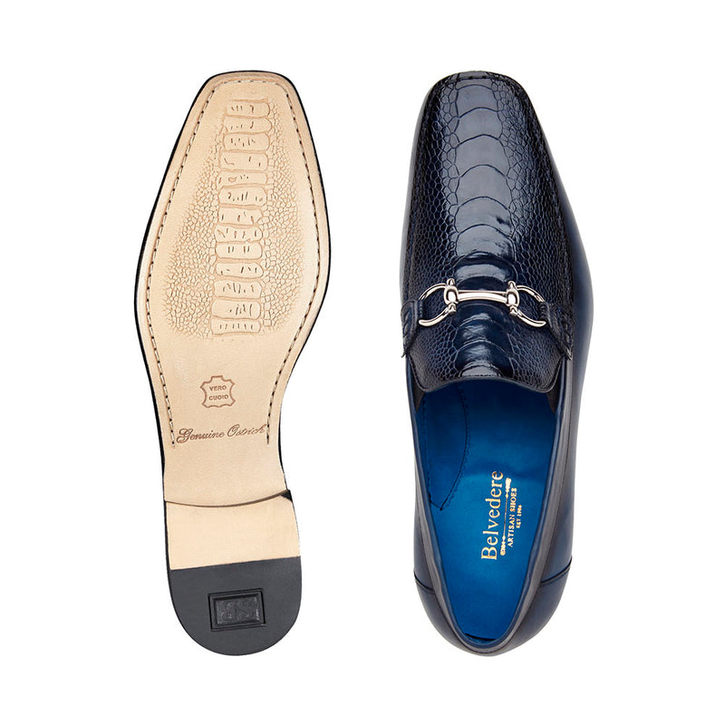 Belvedere Bruno Ostrich & Italian Calfskin Shoes Navy Style No-1026