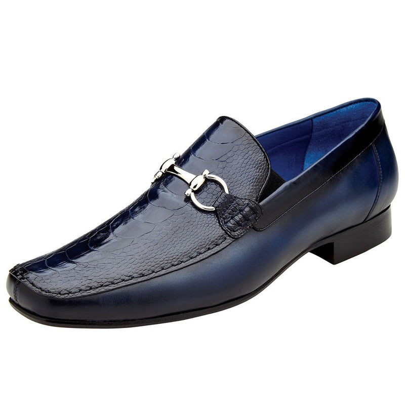 Belvedere Bruno Ostrich & Italian Calfskin Shoes Navy Style No-1026