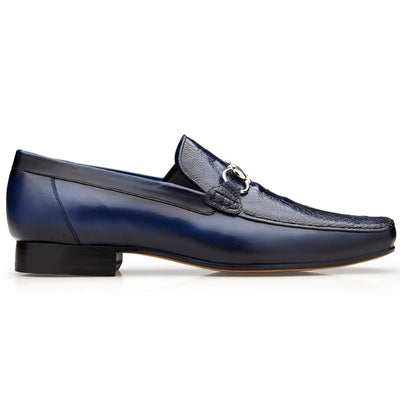 Belvedere Bruno Ostrich & Italian Calfskin Shoes Navy Style No-1026