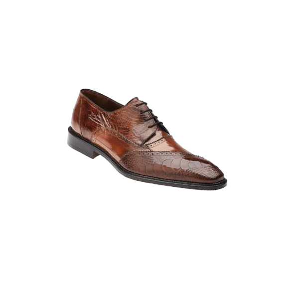 Belvedere Nino Eel & Ostrich Shoes Antique Camel Lace-Up Genuine Leather