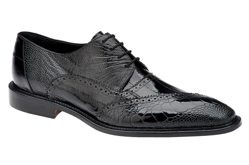 Belvedere Nino Eel & Ostrich Shoes Black Lace-Up Genuine Leather