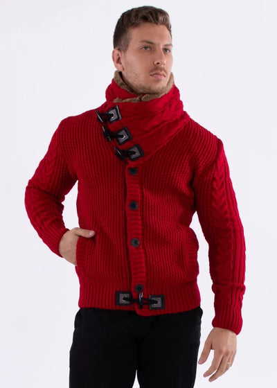 Red Men s Fashion Design Jacket Cardigan Sweaters with Fur Design Menswear