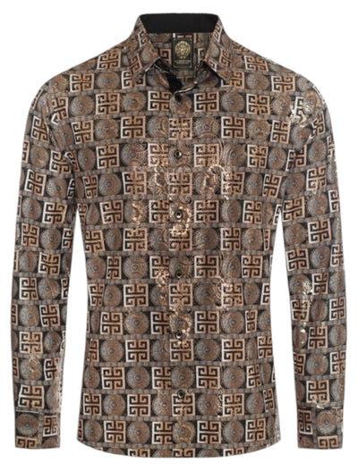 Black-Beige Paisley Luxury Design Men's Long Sleeve Vintage Shirt Regular-Fit Style No: 2421 - DESIGN MENSWEAR