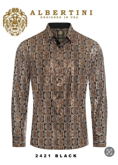 Black-Beige Paisley Luxury Design Men's Long Sleeve Vintage Shirt Regular-Fit Style No: 2421 - DESIGN MENSWEAR