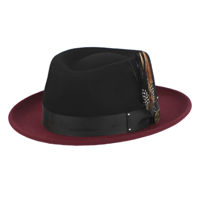 Black-Burgundy Men's Fedora Felt Wool Hat Style No-THE BROADWAY