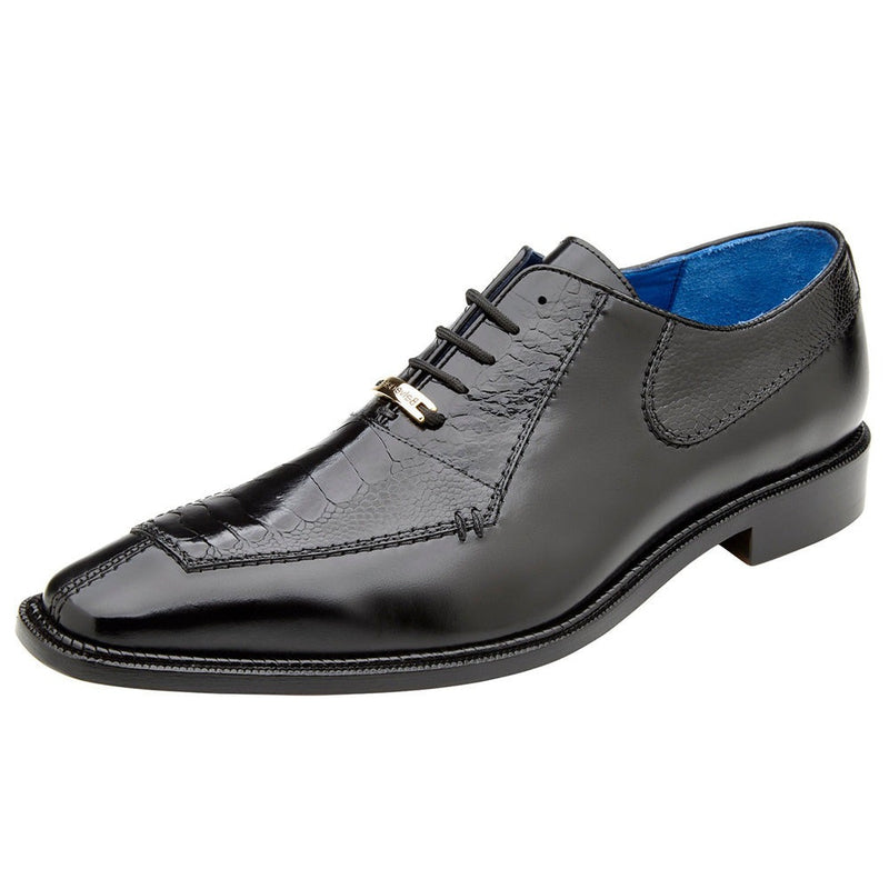 Black Belvedere Biagio Genuine Ostrich Leg / Calfskin Lace-Up Shoes