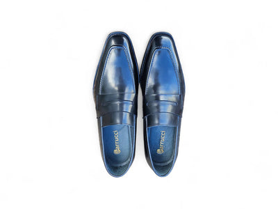 Black Carrucci Men's Slip-one Shoes Patina Finished Penny Loafer KS509-32