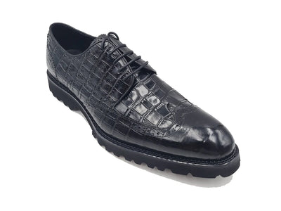 Black Carrucci Men's Wingtip Lace-Up Oxford Alligator Embossed Style No: KS482-11E