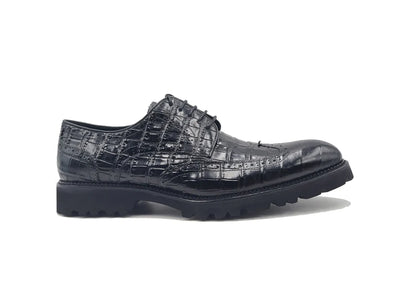 Black Carrucci Men's Wingtip Lace-Up Oxford Alligator Embossed Style No: KS482-11E