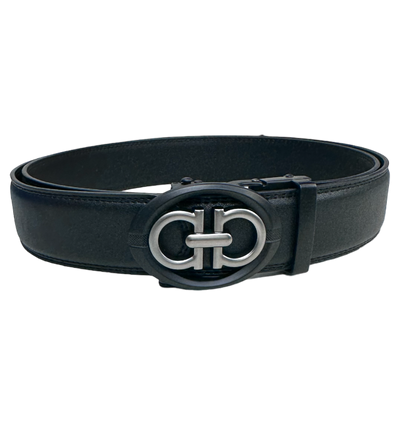 Black Genuine Leather Fancy Design Belt for Men's Sliver Buckle