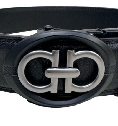 Black Genuine Leather Fancy Design Belt for Men's Sliver Buckle