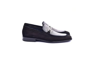 Black/Grey Corrente Men's Dress Casual Shoes Bit Buckle loafer-6376