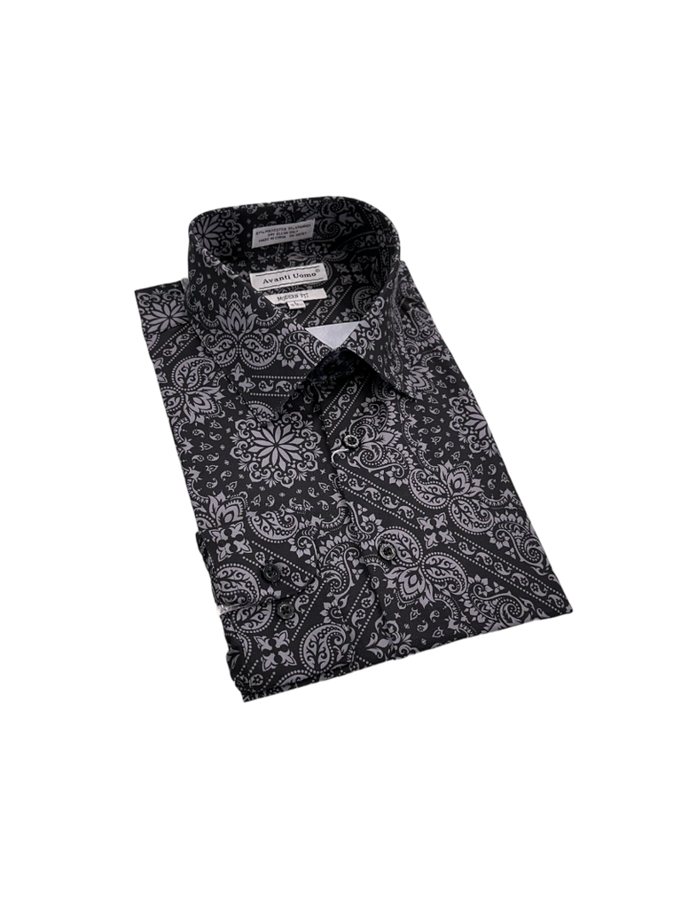 avanti uomo men's dress shirts Blue Paisley Men's Dress casual Shirts Long Sleeves By Avanti Uomo 2XL-18.5" / Blue