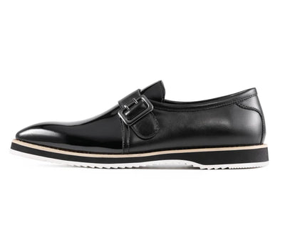 Black Men's Casual Shoes Patent Leather Single Monk Strap Style-Skyler - DESIGN MENSWEAR